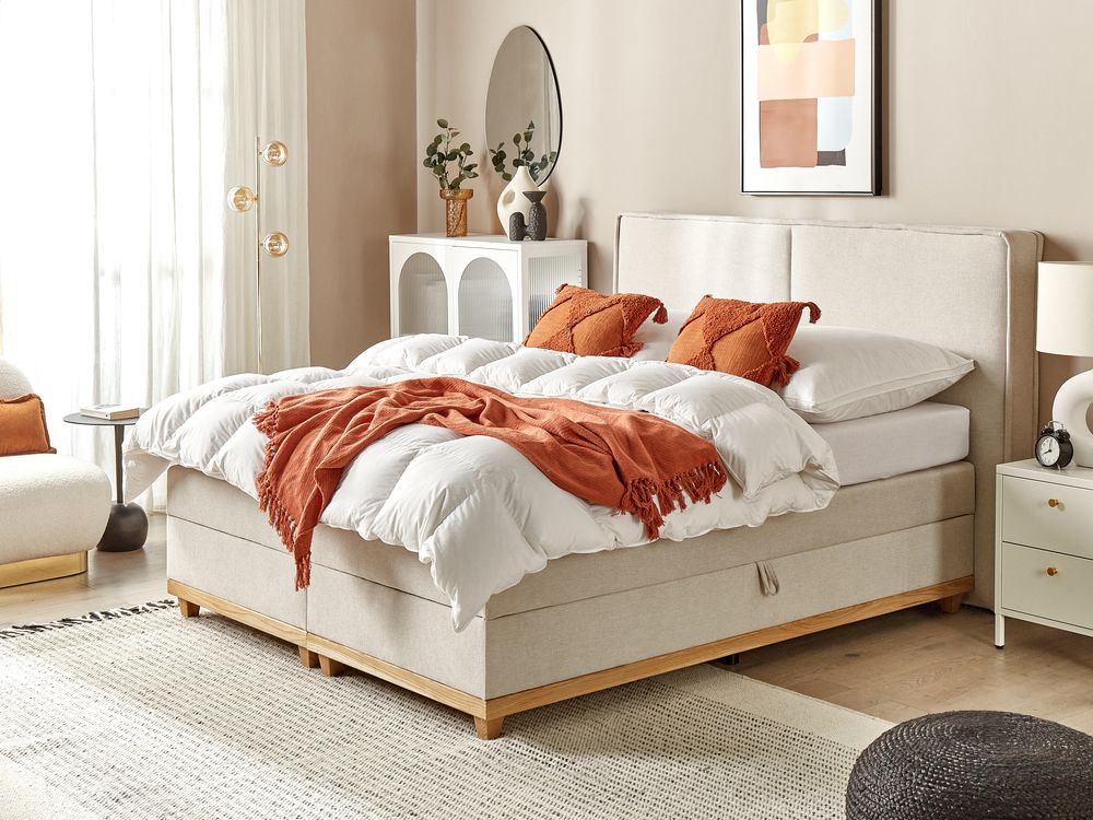 Divan Bed with Storage DYNASTY Fabric Beige 160 x 200 cm (EU King Size)