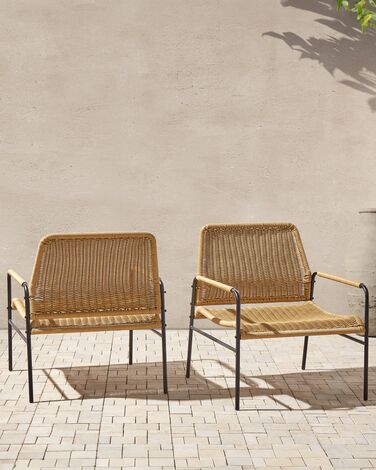 Set of 2 PE Rattan Garden Chairs Natural PRASIMO