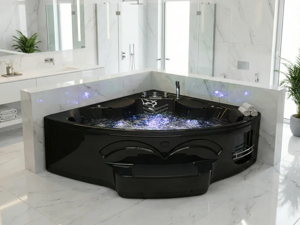 Vasca idromassaggio angolare con LED CUYABENO 211 x 150 cm Nero