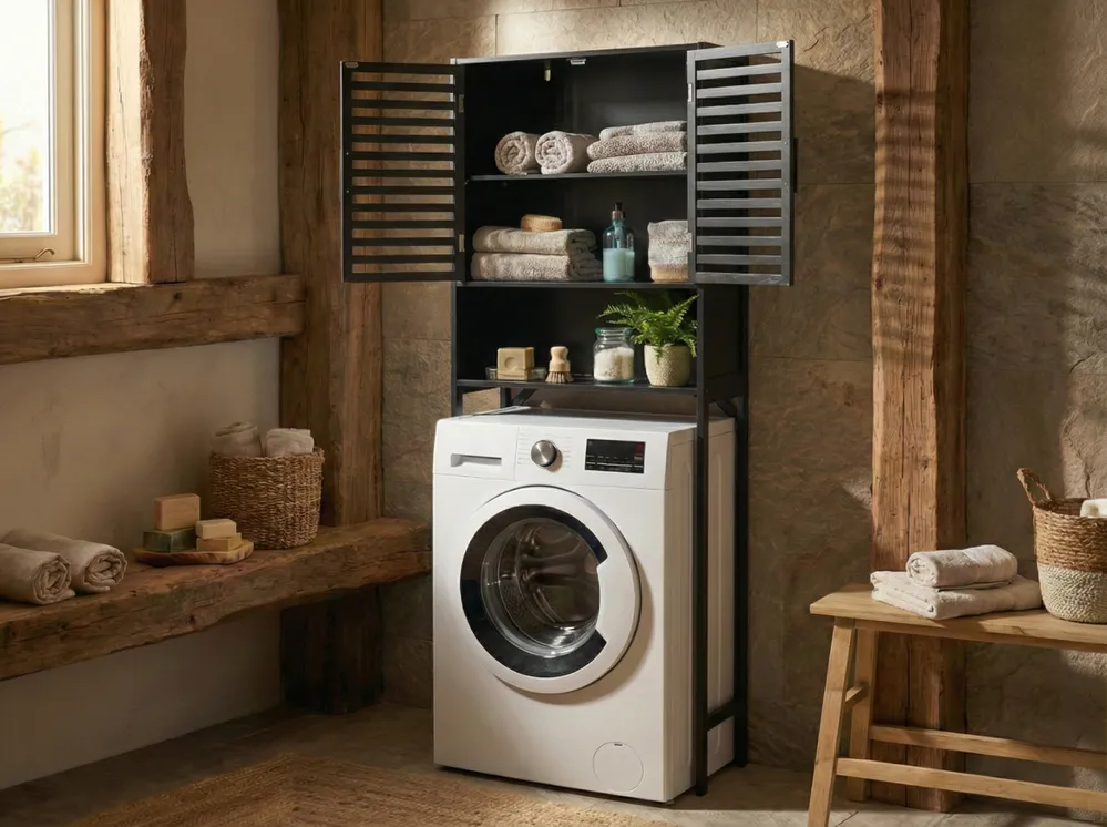 Bathroom Cabinet OKARCHE Bamboo 63 cm Black_1050655