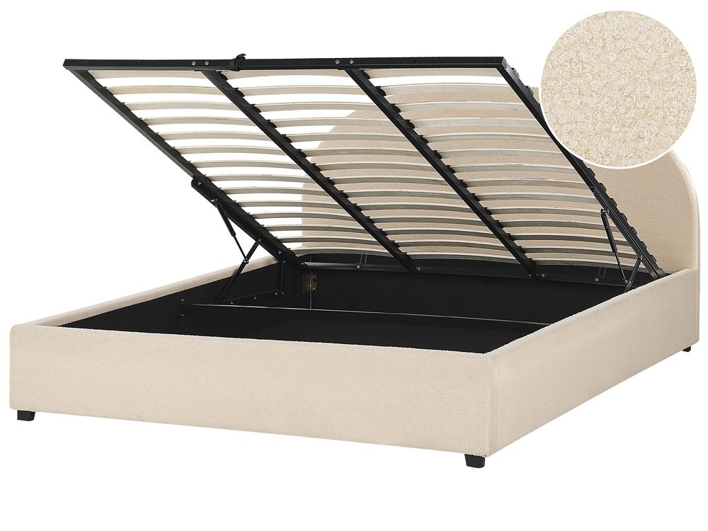 Seng med opbevaring VAUCLUSE Boucle Beige 180 x 200 cm
