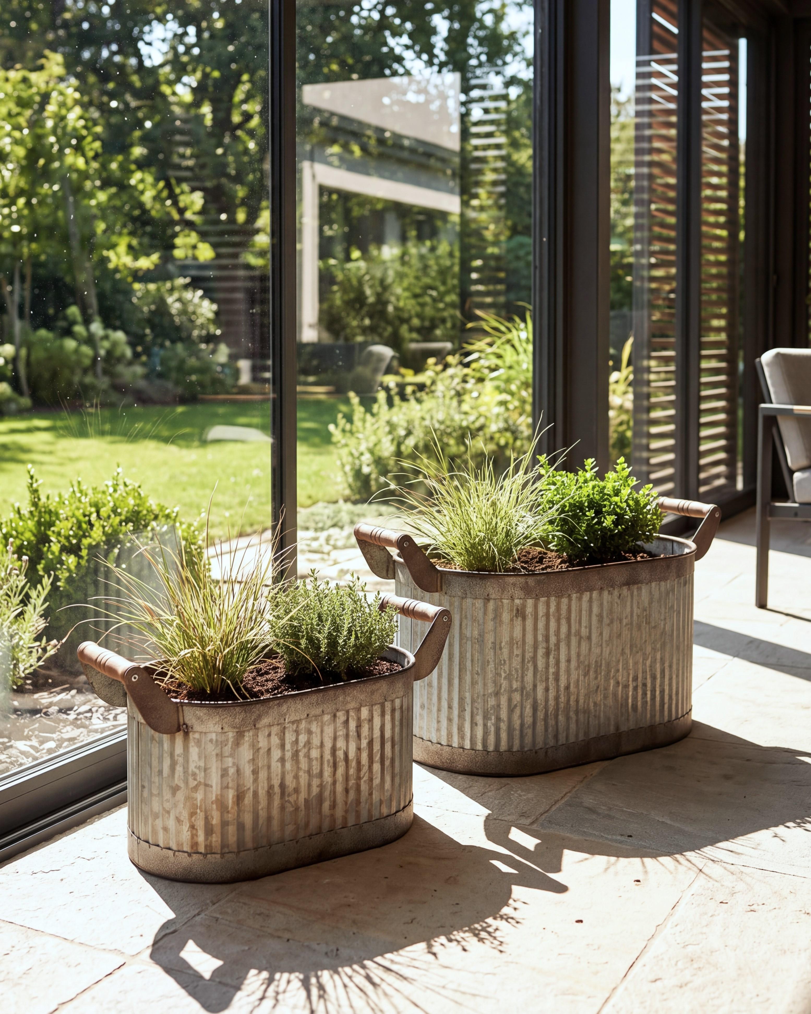 Set of 2 Plant Pots TULIPE 31/41 cm Metal Grey