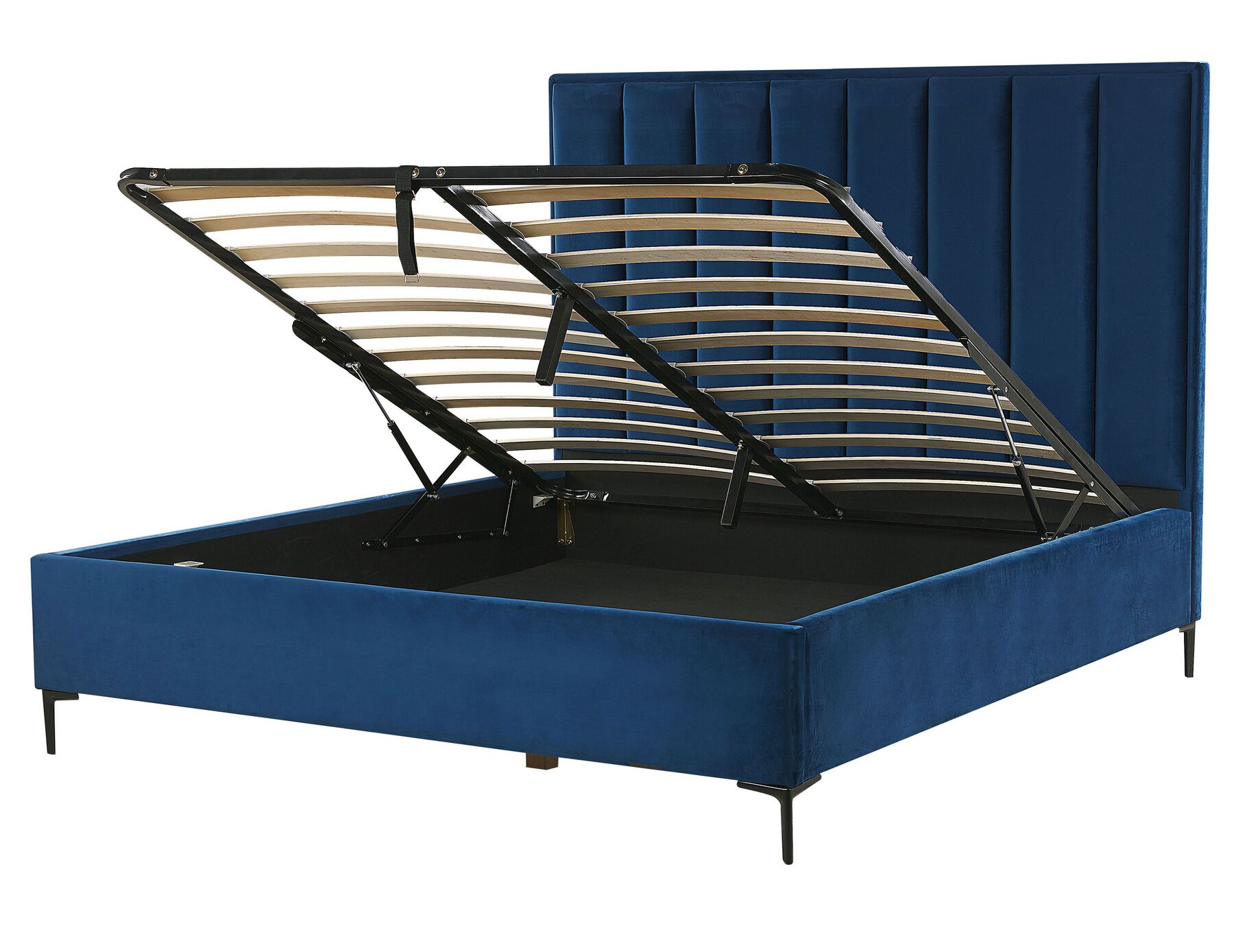 Sametová postel s úložným prostorem 160 x 200 cm modrá SEZANNE_799934