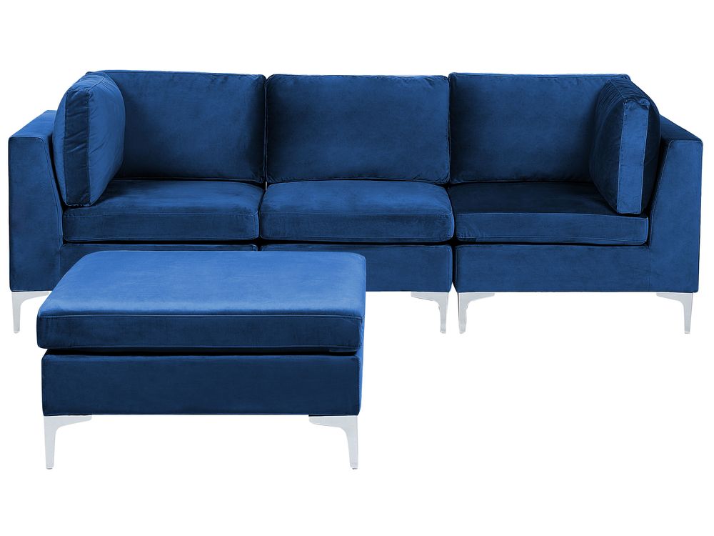Divano modulare 3 posti EVJA con ottomana Velluto Blu marino