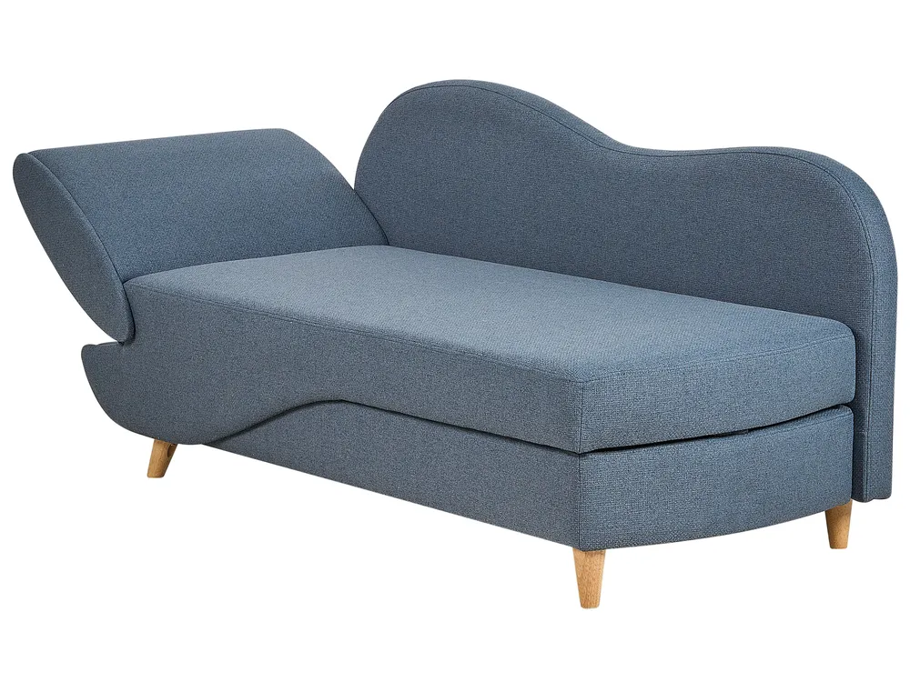 Left-Hand Chaise Longue MERI with Storage Faux Linen Dark Blue_881313