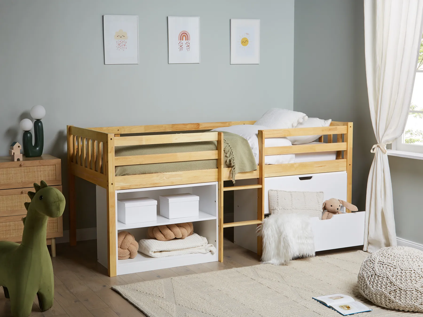 Mid Sleeper Bed Wood SUSVILLE 90 x 200 cm (EU Single) Light Brown_935462
