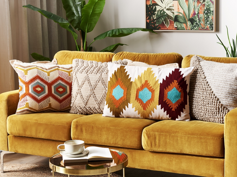 Conjunto de 2 cojines de algodon beige marron azul bordado 40 x 60 cm DANAPUR Beliani.es