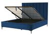 Sametová postel s úložným prostorem 160 x 200 cm modrá SEZANNE_799934