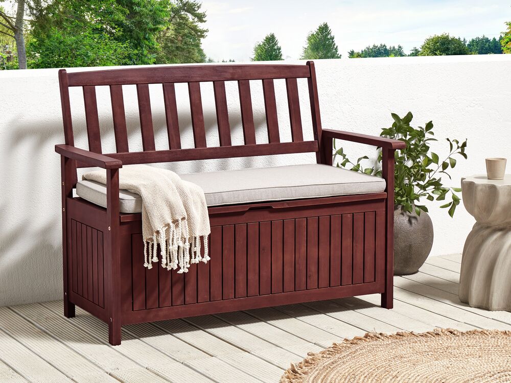 Garden Bench with Cushion SOVANA 120 cm with Storage Acacia Wood Light Grey