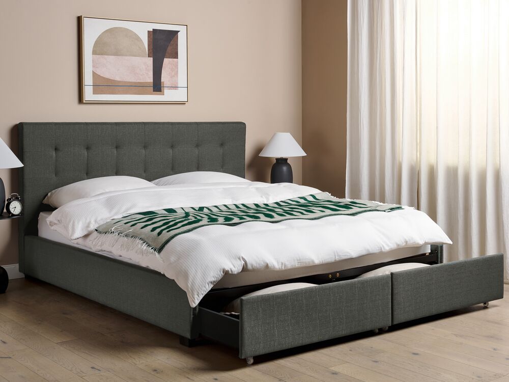 Letto con cassetti contenitori LA ROCHELLE Tessuto Grigio scuro 180 x 200 cm