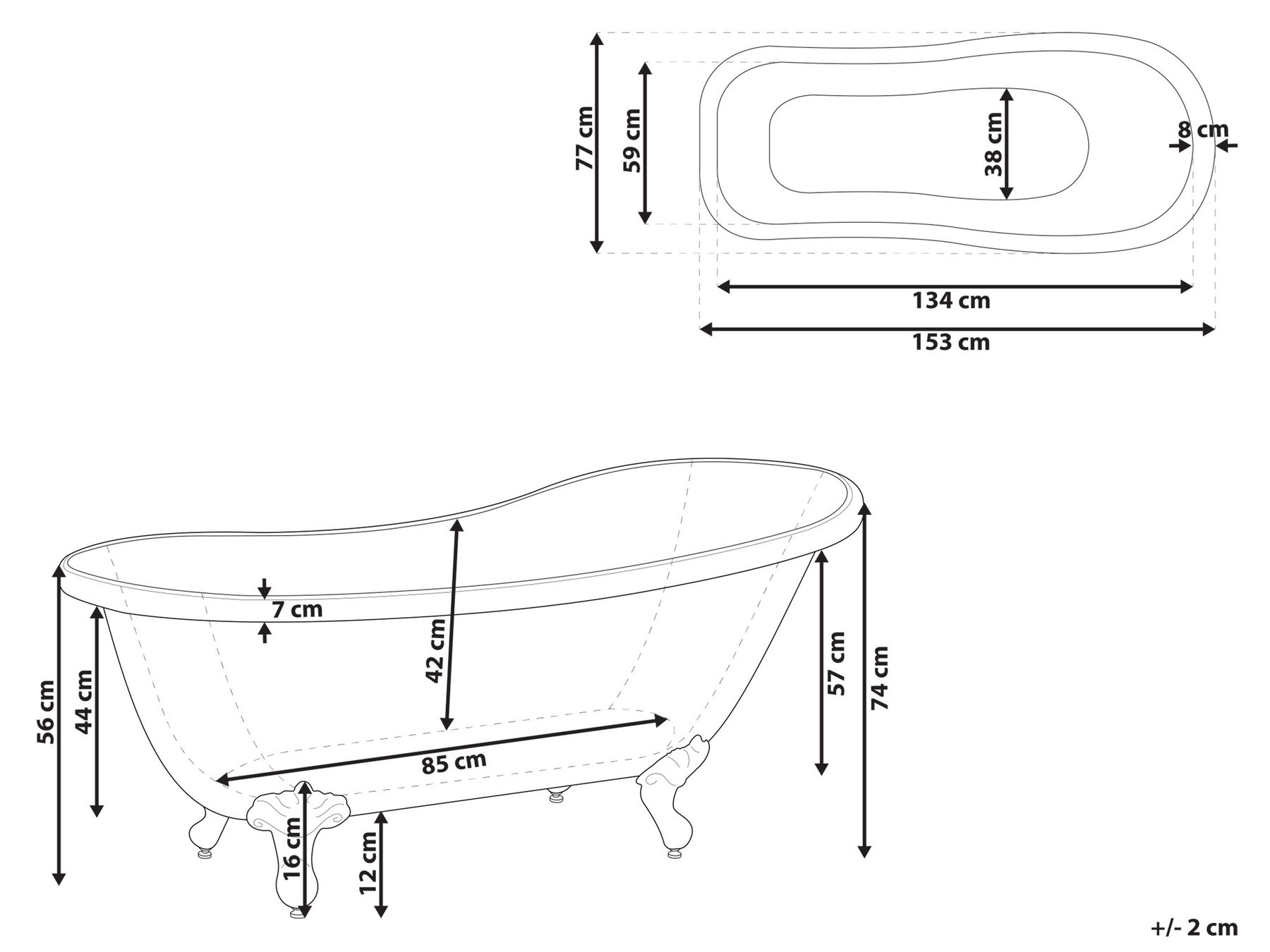 Freestanding Bath 1530 x 770 mm White CAYMAN_802420