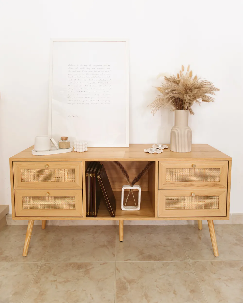 TV Stand PEROTE Rattan Light Brown_978332