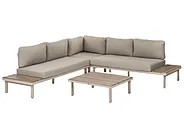 Garden Corner Sofa with Table 5 Seater FIVIZZANO Acacia Wood Beige_1159260