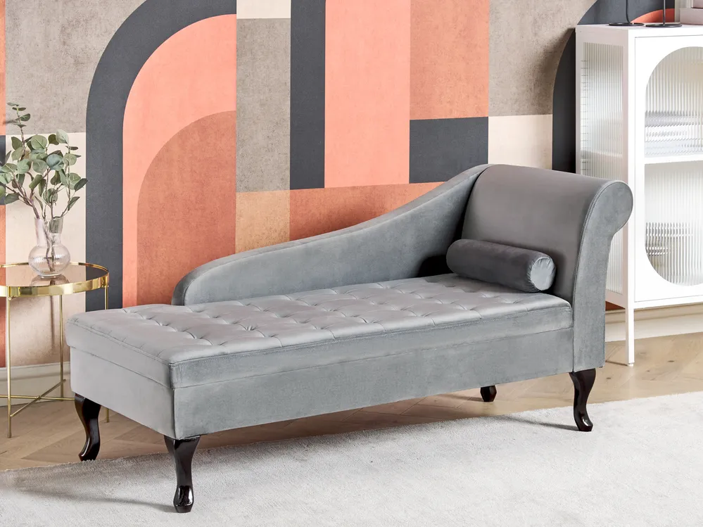 Right-Hand Chaise Longue PESSAC with Storage Velvet Light Grey