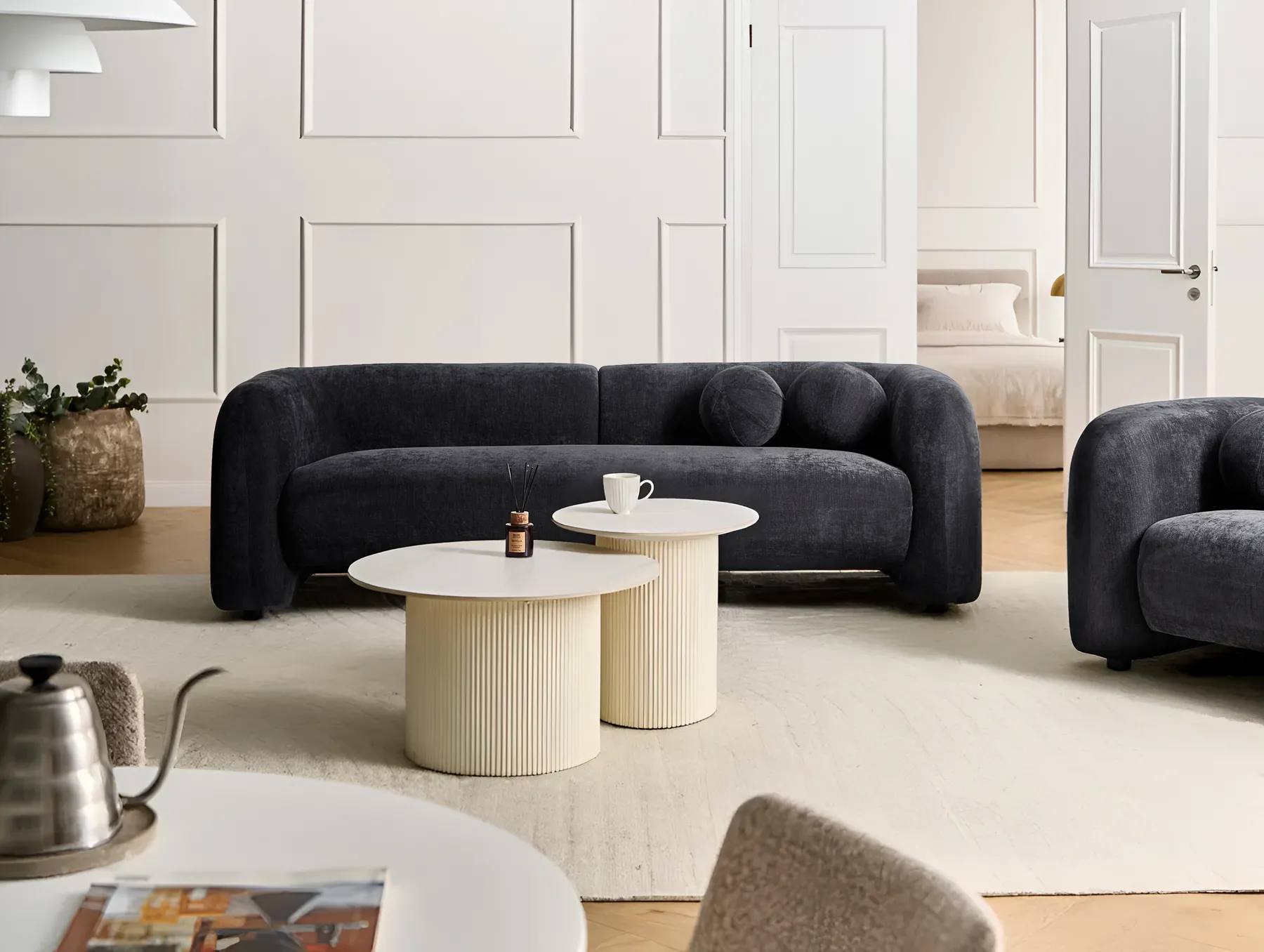 Sofa 3 Seater LEIREN Chenille Black_1028695