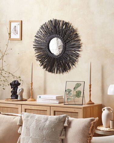 Rattan Sunburst Wall Mirror ⌀ 60 cm Black KALASIN