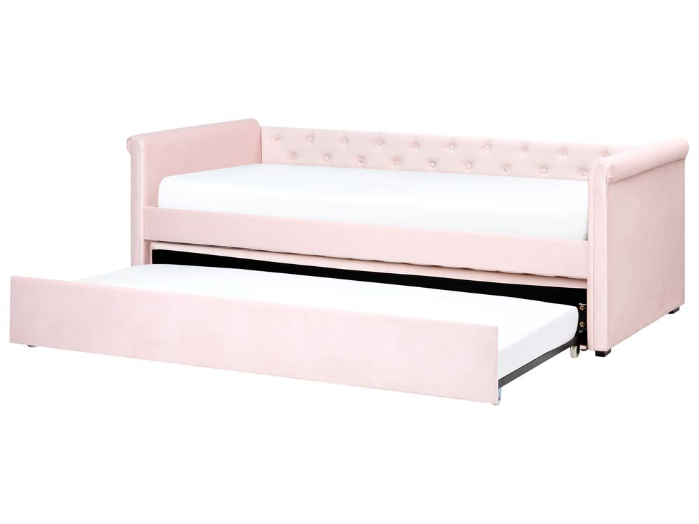 Ausziehbett Samtstoff LIBOURNE 90 x 200 cm Pastellrosa