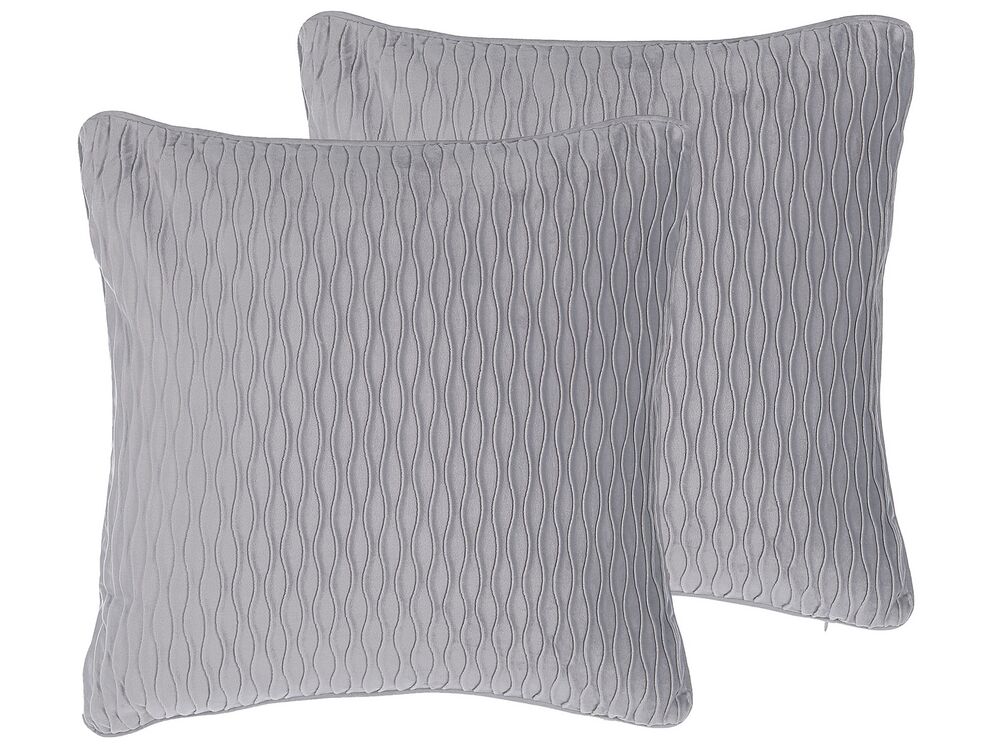 Conjunto de 2 almofadas decorativas MOTARI 45 x 45 cm Veludo Cinzento Padrão geométrico