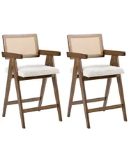 Set of 2 Bar Chairs AVA Wood Brown/ Light Beige_1060604