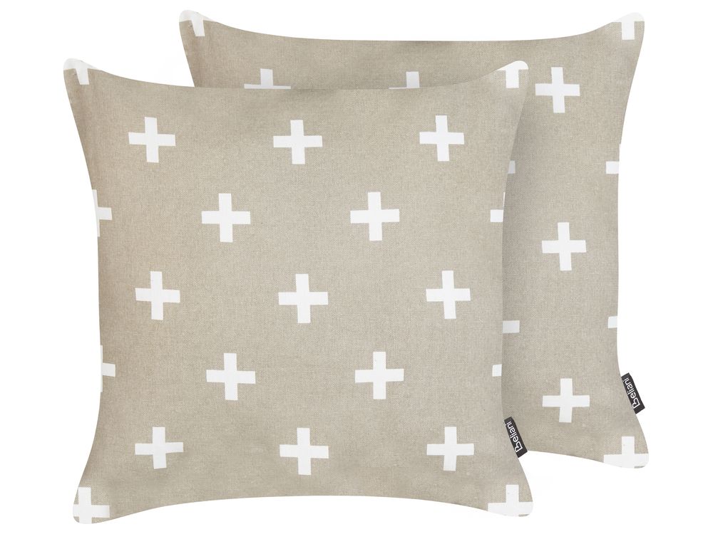 Dekokissen 2er Set VELLEIA 45 x 45 cm Baumwolle Taupe Geometrisches Muster