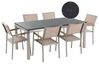 Set di tavolo e 6 sedie da giardino in acciaio basalto e fibra tessile beige piano singolo nero lucido 180 cm GROSSETO_430502