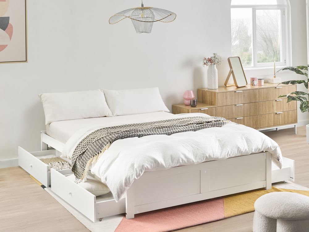 Bed with Storage Drawers without Headboard BRUX White 160 x 200 cm (EU King Size)