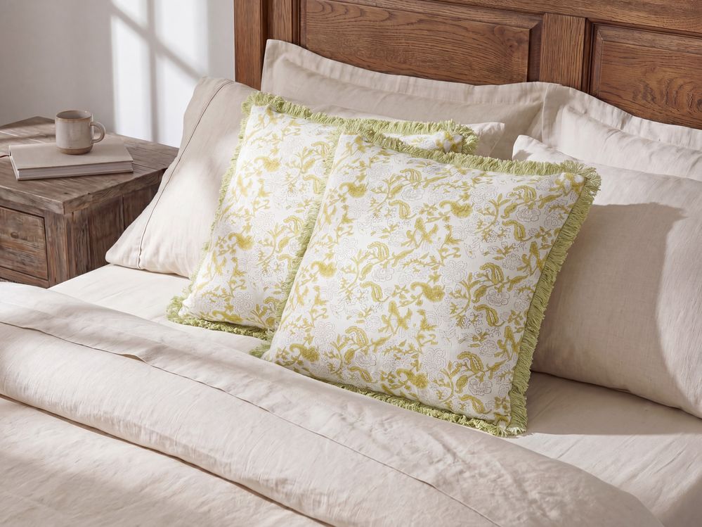 Conjunto de 2 almofadas decorativas FILIX 45 x 45 cm Algodão Verde Padrão floral