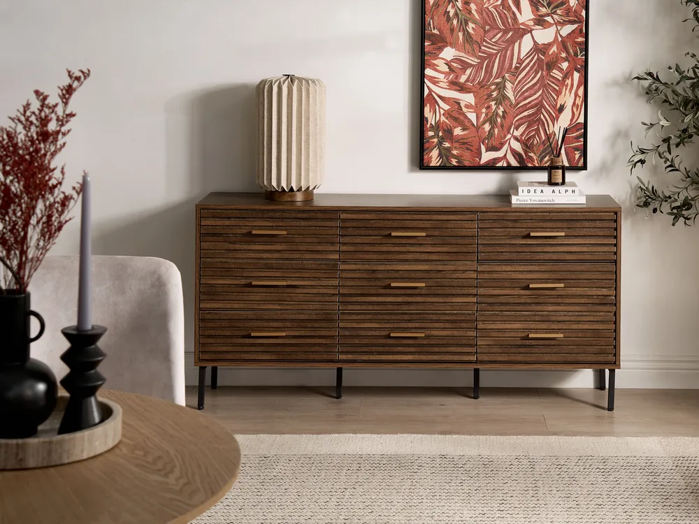 Comodă cu 9 sertare KEITH Maro închis