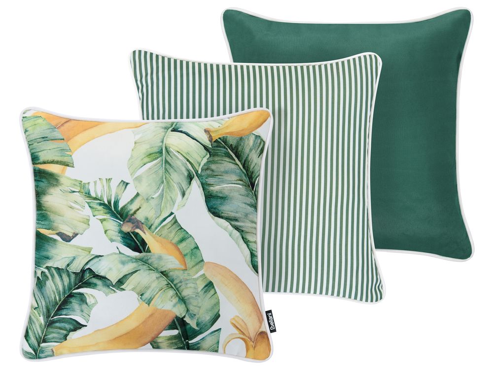 Set van 3 tuinkussens GAILLARDIA bladpatroon 45 x 45 cm Groen