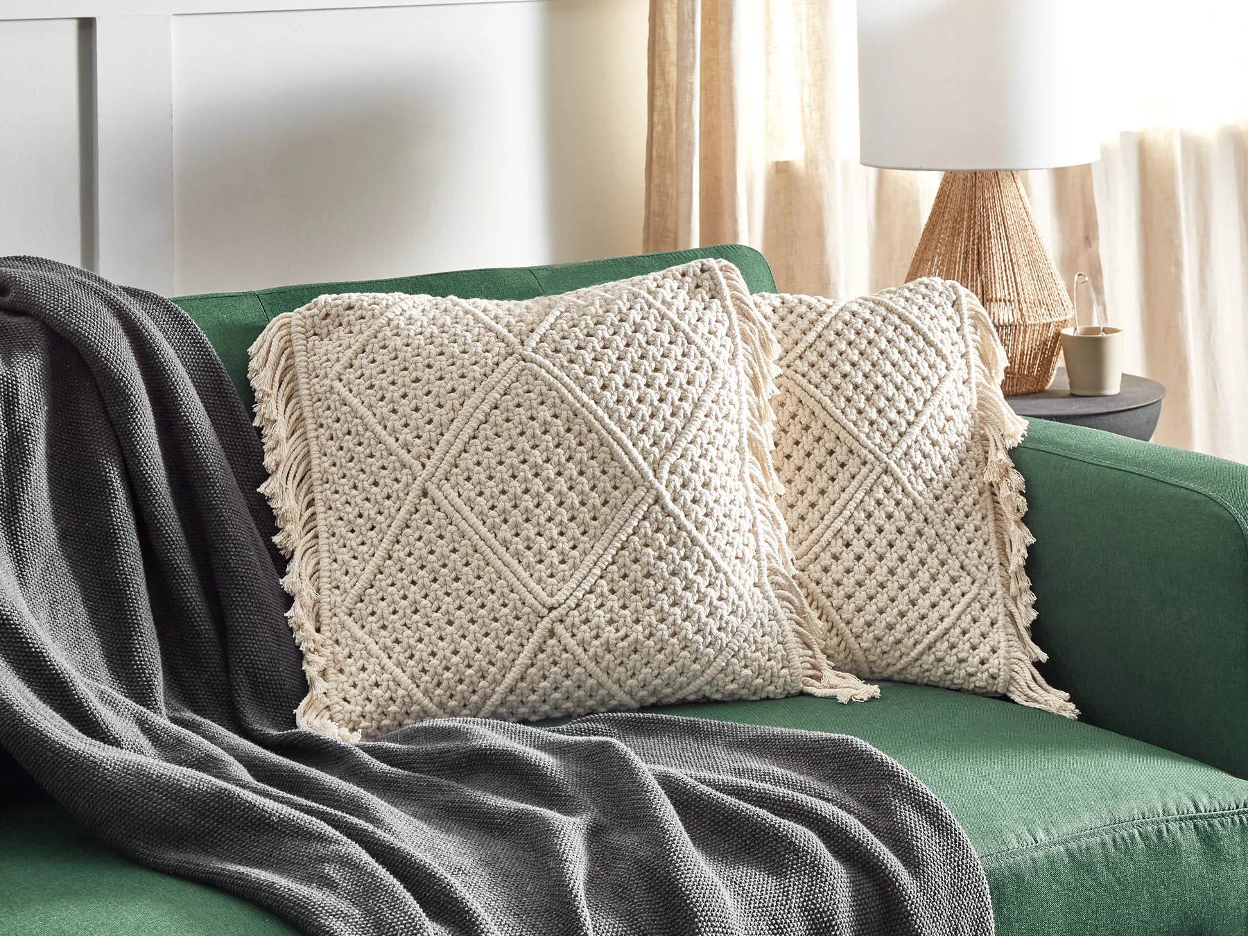 Set di 2 cuscini BESHAM 45 x 45 cm Cotone Beige chiaro Trama geometrica_904588