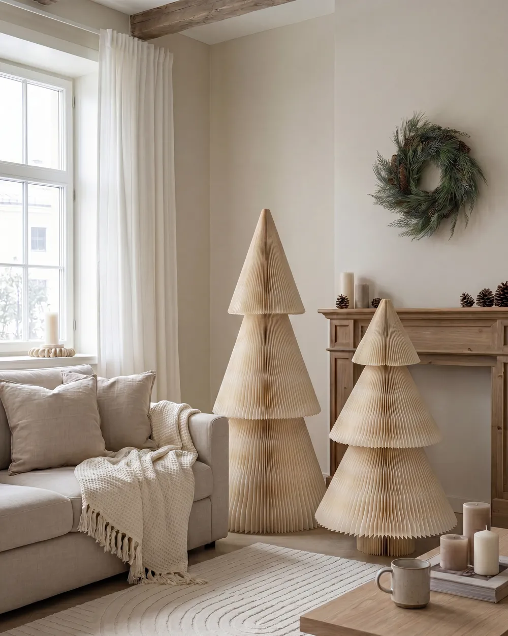 Set of 2 Christmas Decorations VEFSNA 90/122 cm Christmas Tree Beige