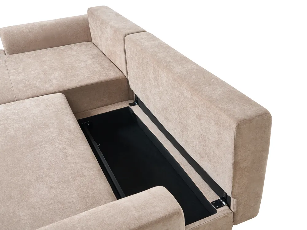 Corner Sofa Bed 3 Seater NUBORG Chenille Light Brown Left Hand_1017636