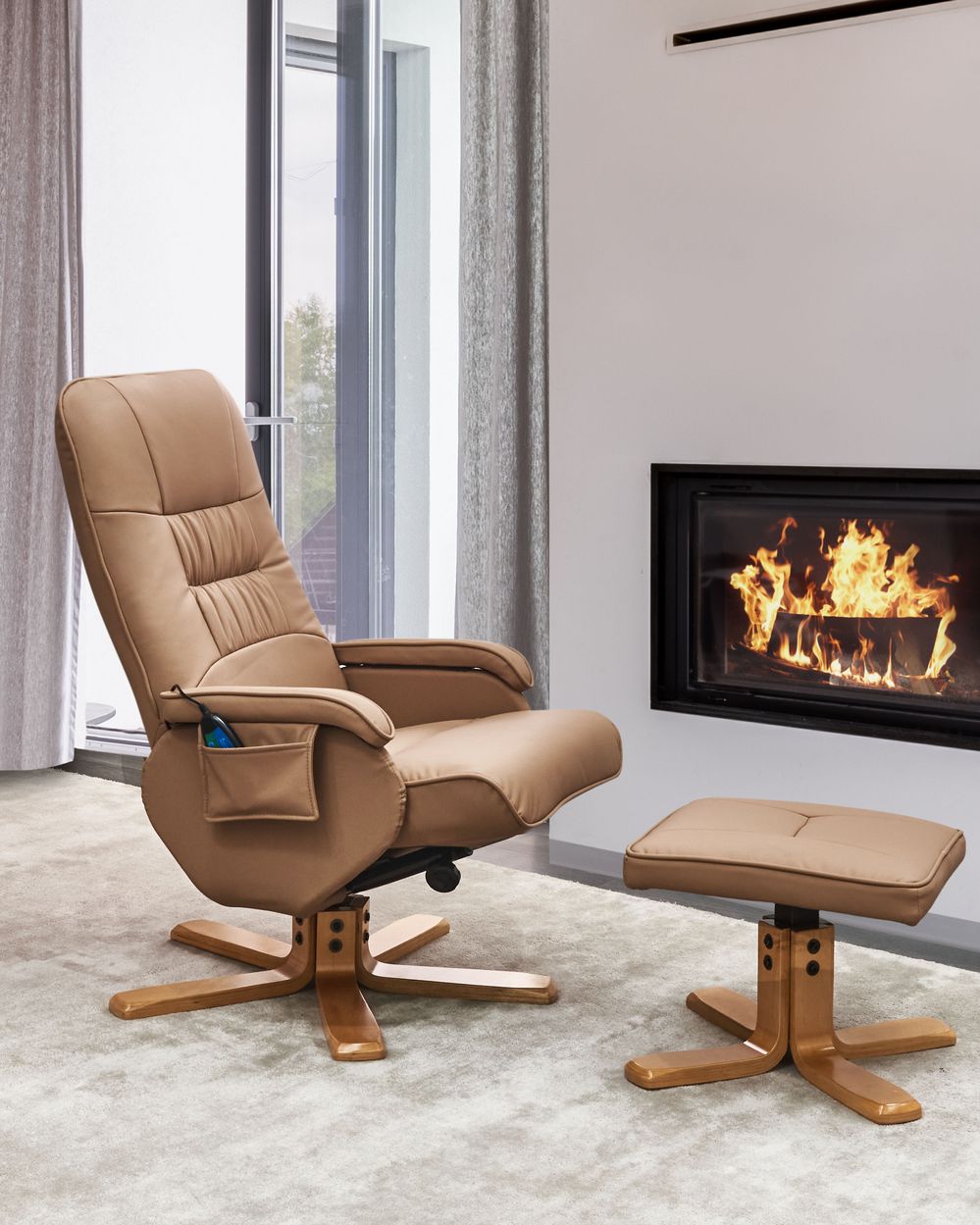 Massagestoel RELAXPRO met voetenbank Kunstleer Lichtbruin
