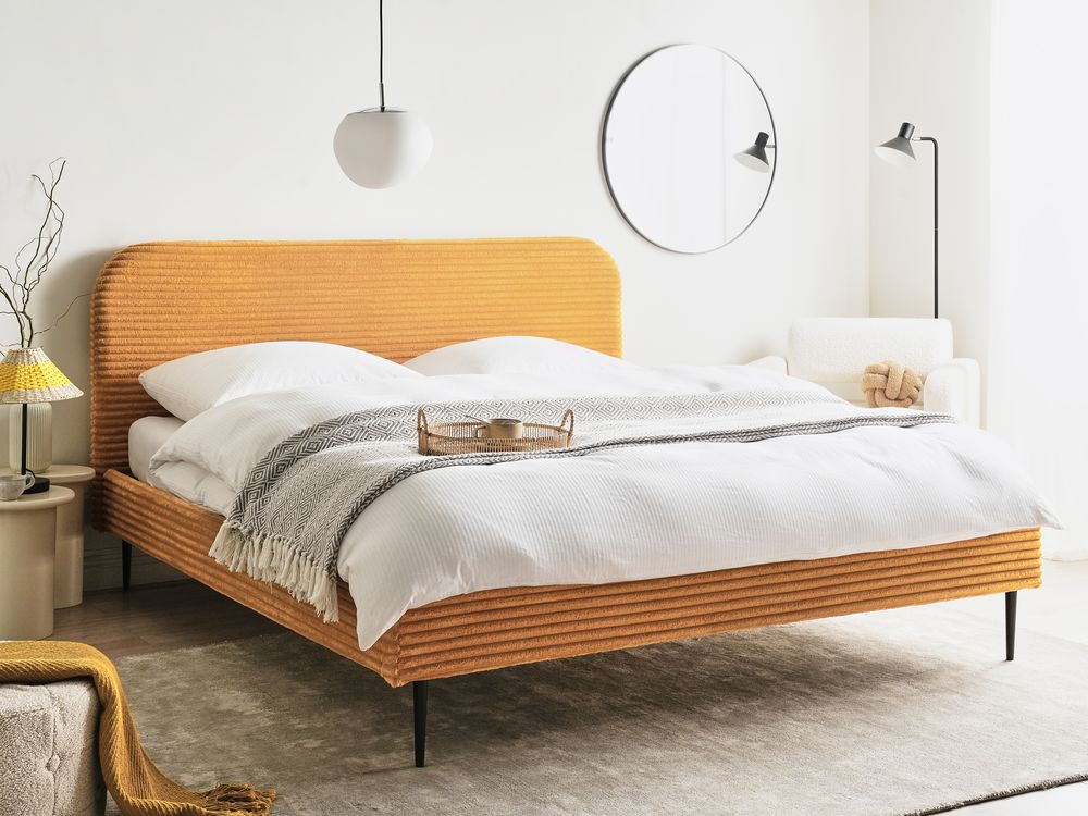 Lit avec sommier Velours côtelé FLAYAT 180 x 200 cm Orange