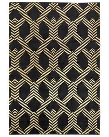 Tapis en viscose et coton noir et doré à motif géométrique avec craquelures 160 x 230 cm VEKSE