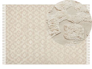 Teppich Baumwolle hellbeige 140 x 200 cm geometrisches Muster Kurzflor AKSARAY