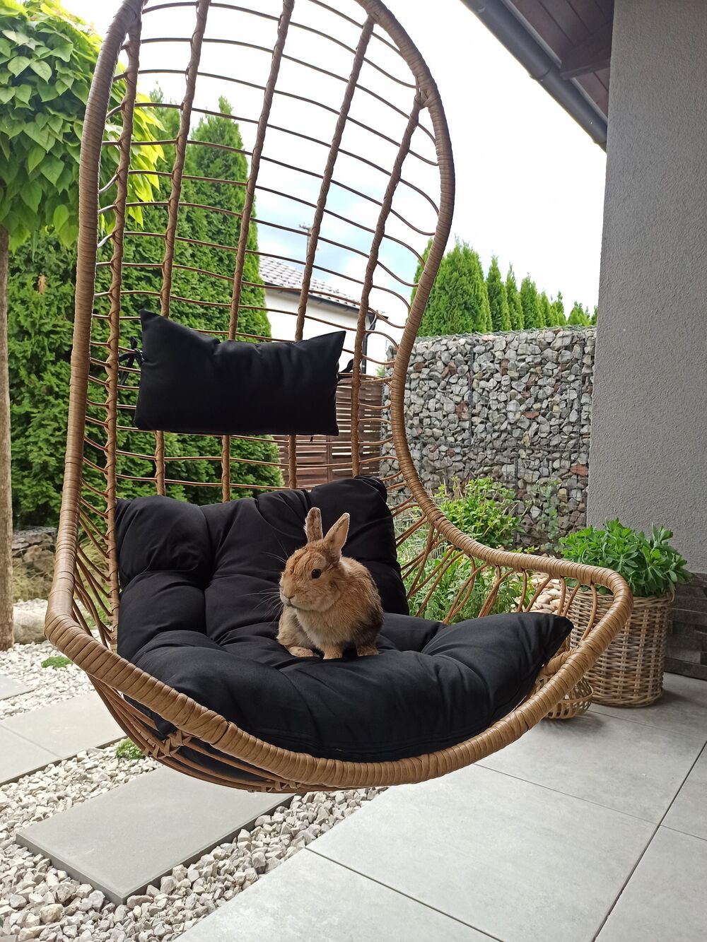 Hanging Chair with Stand PINETO PE Rattan Natural Beliani