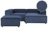 Canapé d'angle modulable 2 places ARDAL avec ottoman Velours côtelé Bleu foncé Côté gauche