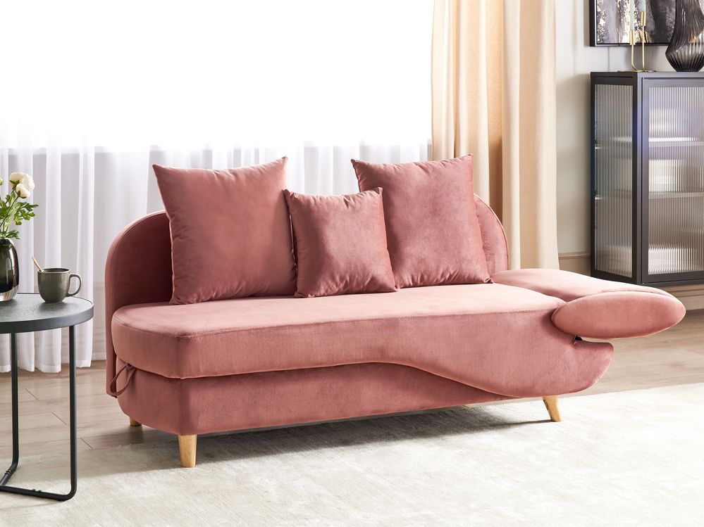 Chaise longue con contenitore velluto rosa lato destro MERI II Beliani