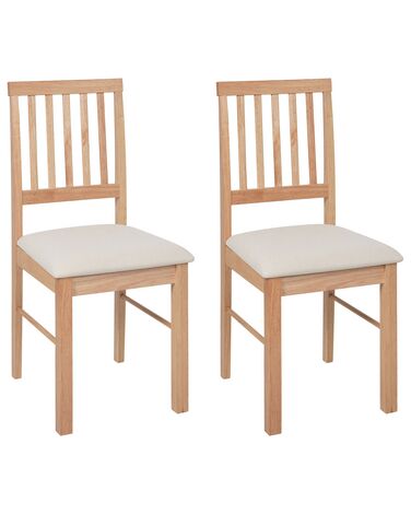  Set of 2 Wooden Dining Chairs Light Wood and Light Beige ORONO 