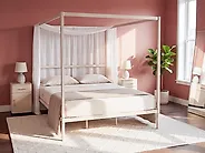 Four Poster Bed Metal LESTARDS 180 x 200 cm (EU Super King) Light Beige_1165327