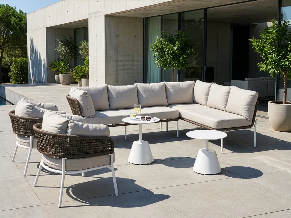 Garden Sofa Set 7 Seater ROBELLA with Tables Beige_1049708