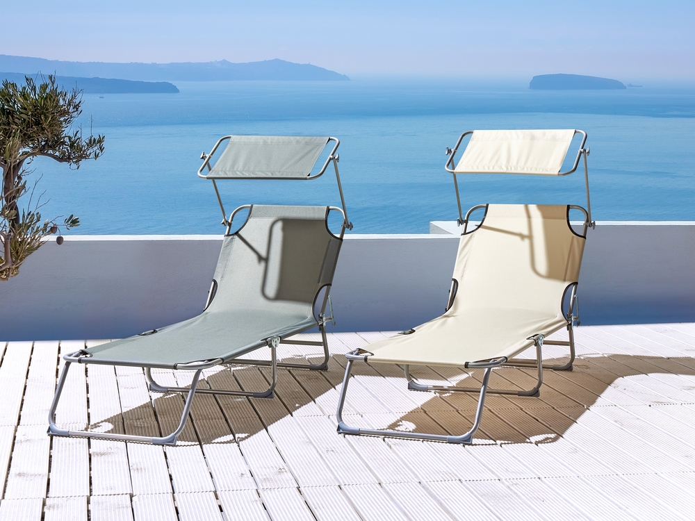 Steel Reclining Sun Lounger with Canopy Cream FOLIGNO Beliani