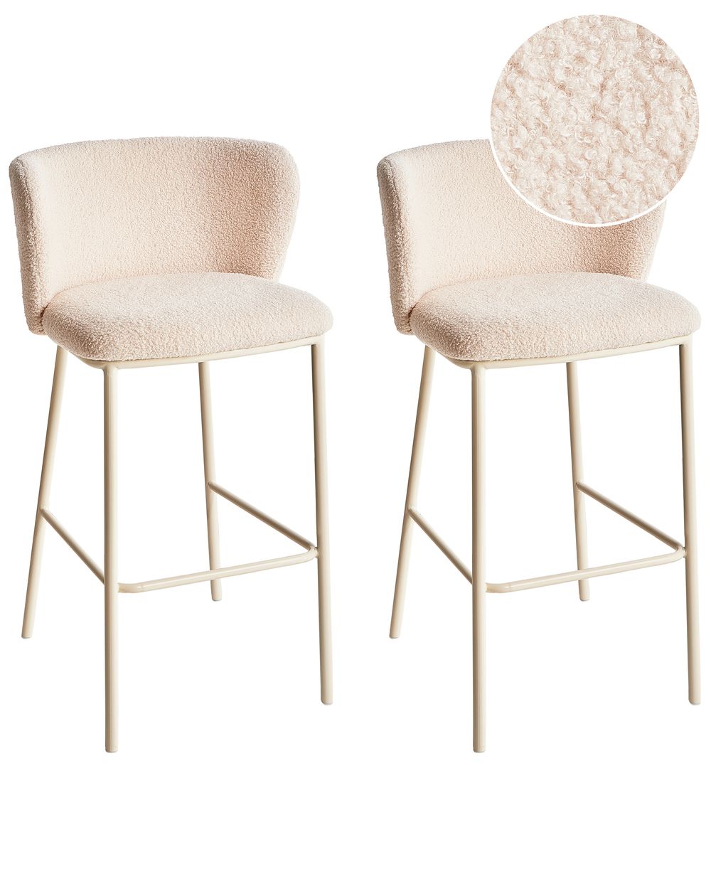 Sæt med 2 barstole MINA II Boucle Lys Beige