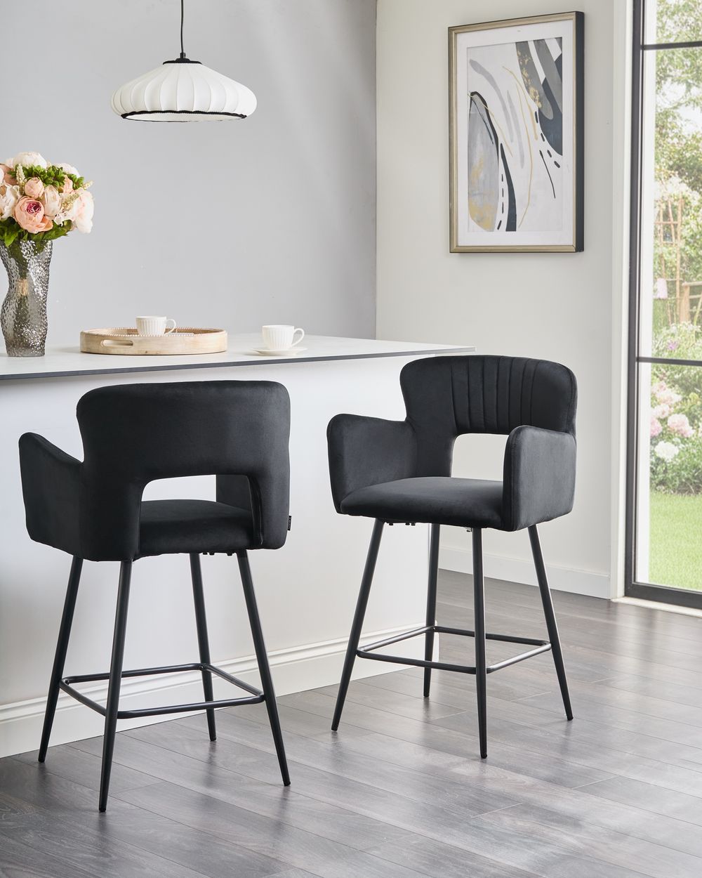 Lot de 2 chaises de bar SANILAC Velours Noir