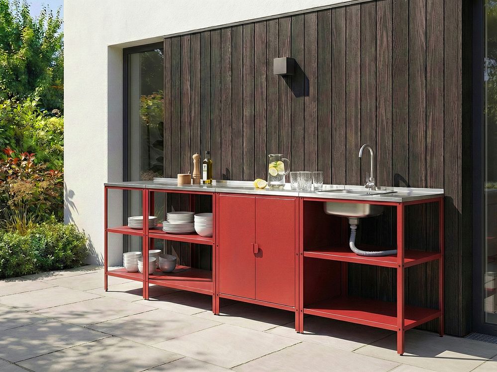 4 Piece Outdoor Kitchen Set with Sink VILAMA Red Metal
