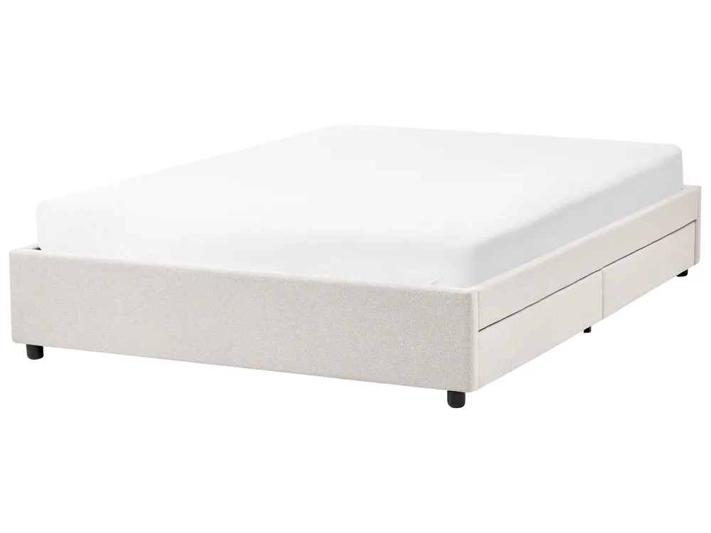 Bett mit Schubladen ohne Kopfteil PRADES Stoff Hellbeige 140 x 200 cm_996126