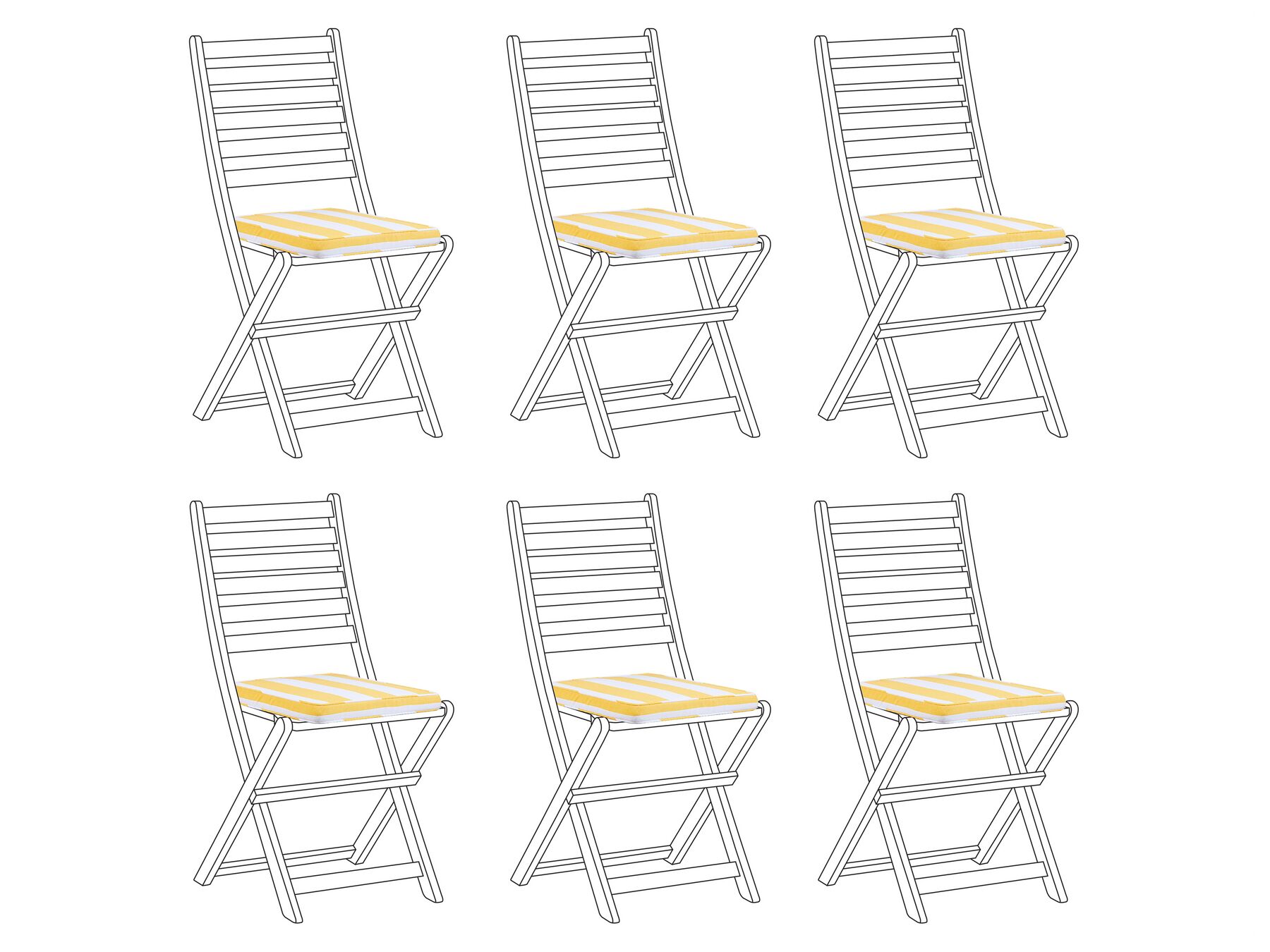 Set of 6 Outdoor Seat Pad Cushions Striped Pattern Yellow and White TOLVE_849051