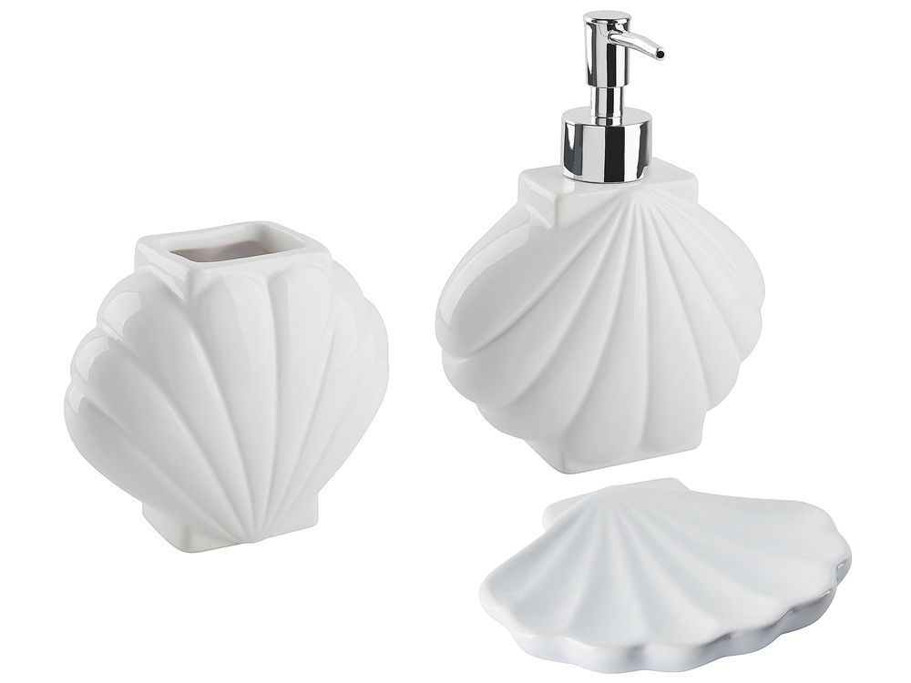 Badaccessoires Set 3-teilig SHELL Keramik Weiss