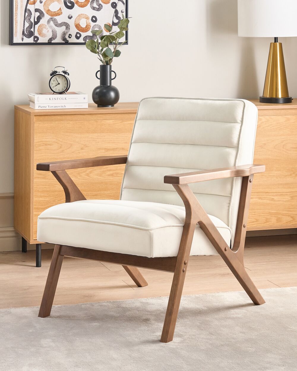 Fauteuil KISA Velours Blanc cassé